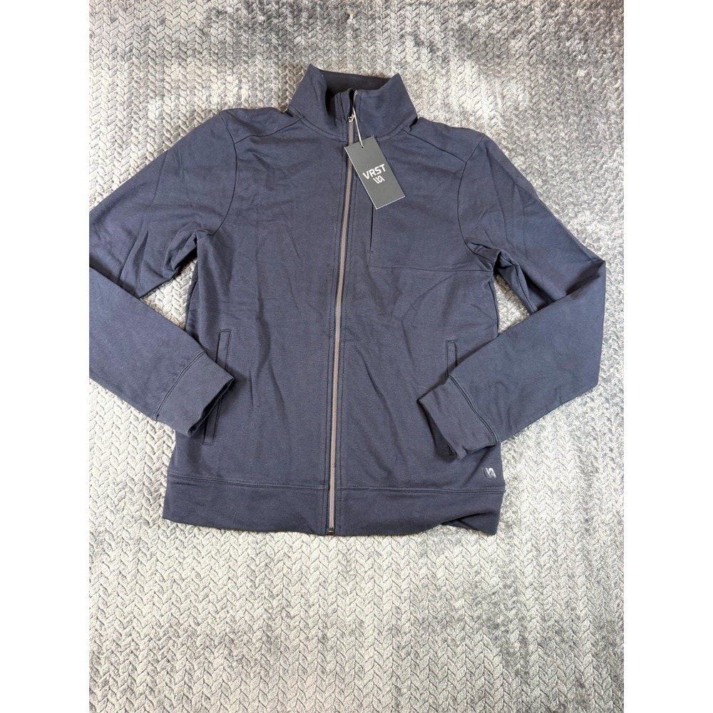 VRST Track Jacket Mens Small Navy Blue Cotton Mock Neck Full Zip Chest Pocket